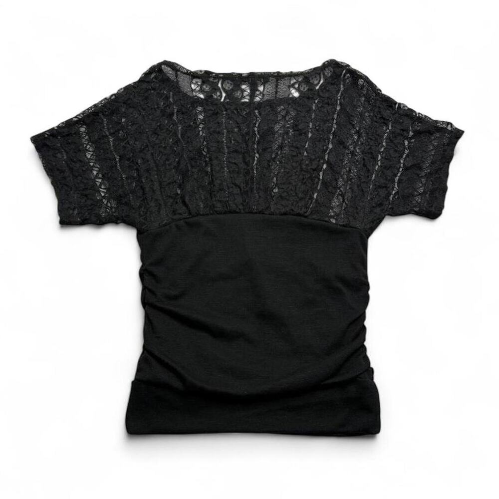 Black Lace 2000s Core Heart Soul Y2K Fitted Top size large grunge - Picture 5 of 7